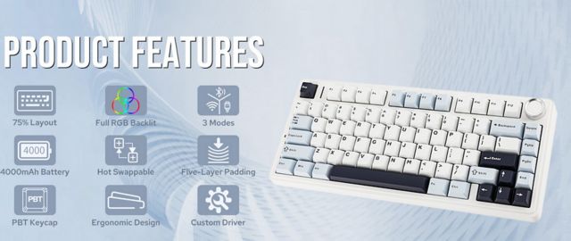 Aula F75 75% Wireless Mechanical Gaming Keyboard - Blue - ONLINE ONLY