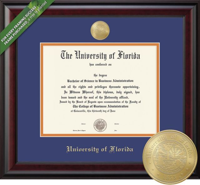 Framing Success 12 x 16 Diploma with Blue and Orange double mat and Gold-minted Medallion - ONLINE ONLY