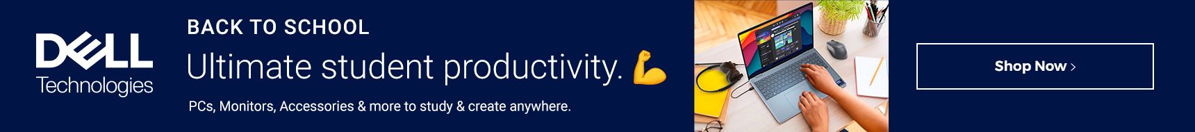 Dell Technologies. Back to school. Ultimate student productivity. PCs, monitors, accessories & more to study & create anywhere