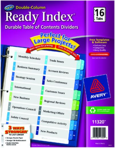 INDEX 16TAB/DBL COLMN DIVDR