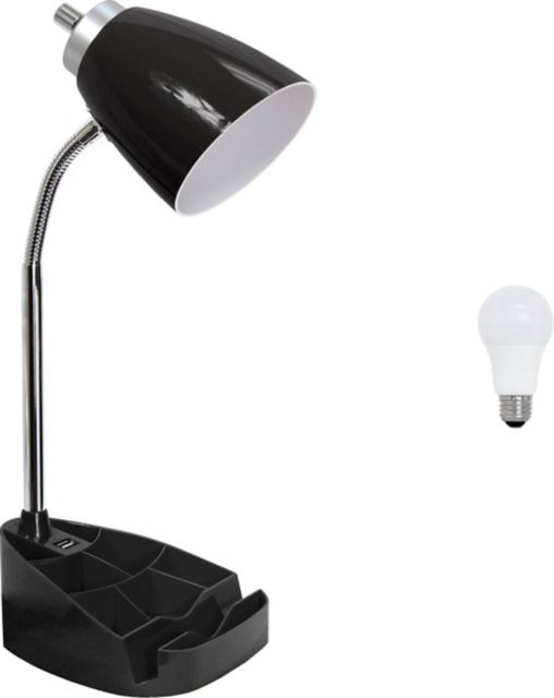 Simple Designs 18.5 Gooseneck Organizer Desk Lamp with iPad Tablet Stand Book Holder and USB port, with LED Bulb