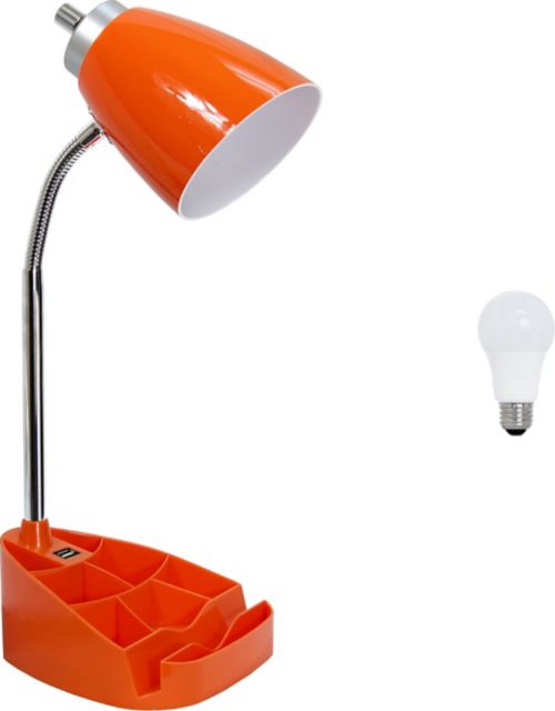 Simple Designs 18.5 Gooseneck Organizer Desk Lamp with iPad Tablet Stand Book Holder and USB port, with LED Bulb