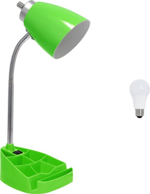 Simple Designs 18.5 Gooseneck Organizer Desk Lamp with iPad Tablet Stand Book Holder and Charging Outlet, with LED Bulb