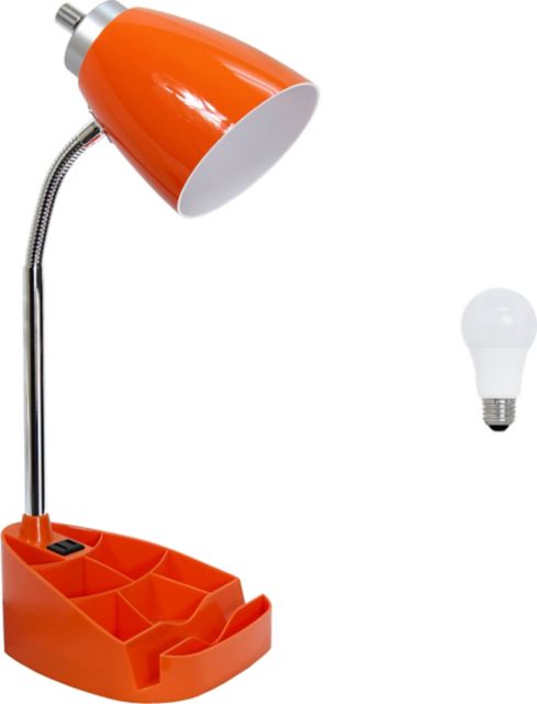 Simple Designs 18.5 Gooseneck Organizer Desk Lamp with iPad Tablet Stand Book Holder and Charging Outlet, with LED Bulb