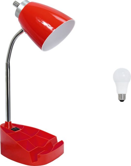 Simple Designs 18.5 Gooseneck Organizer Desk Lamp with iPad Tablet Stand Book Holder and Charging Outlet, with LED Bulb