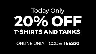 Today Only 20% Off T-Shirts and Tanks. Online Only. Code: TEES20