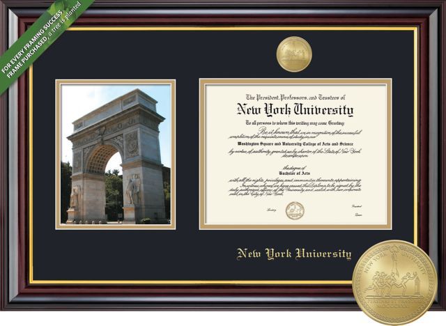 Framing Success 11.25 x 14.25 Diploma and Photo with Black and Gold double mat and gold-minted medallion - ONLINE ONLY