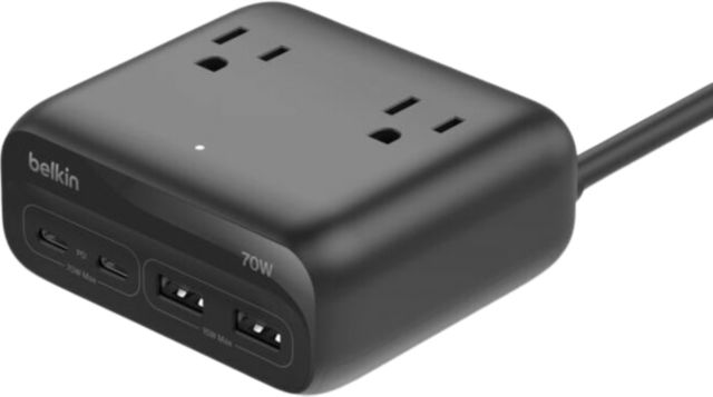 3-Outlet Charging Station with 2 USB-A and 2 USB-C Ports 70W, Black