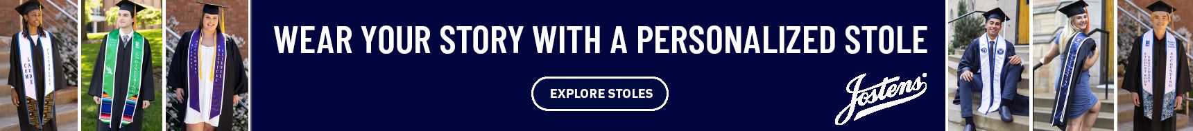 Wear your story with a personalized stole. Jostens.