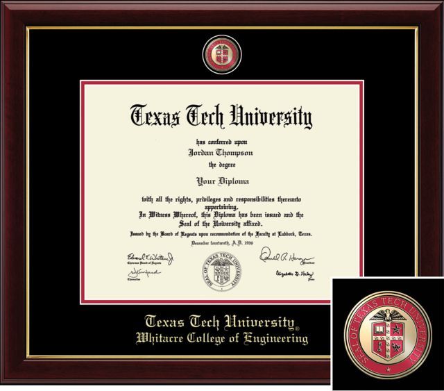 Church Hill Classics Presidential Diploma Frame. Whitacre College of Engineering(Online Only)