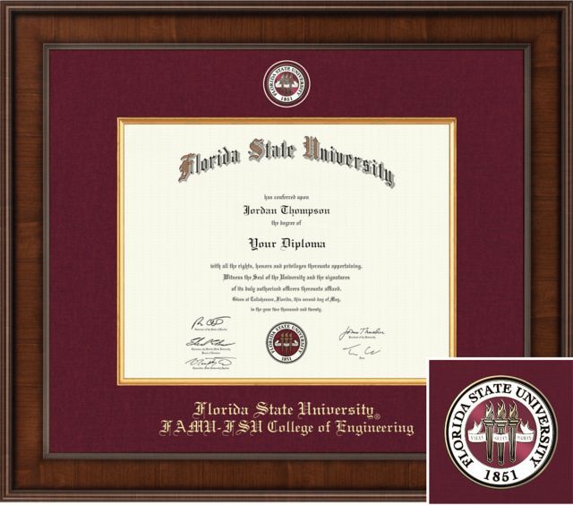 Church Hill Classics Presidential, Walnut, Diploma Frame. Bach,Mast,PhD, FAMU-FSU College of Engineering - ONLINE ONLY
