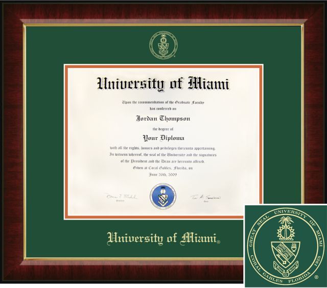 University of Miami, Embossed Diploma Frame. Bachelors.  Diploma Size 8.5x11 -  ONLINE ONLY