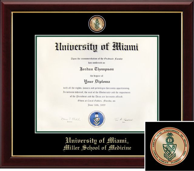 University of Miami, Masterpiece Diploma Frame. Masters, PhD.  Medicine. Diploma Size 11x14 - ONLINE ONLY
