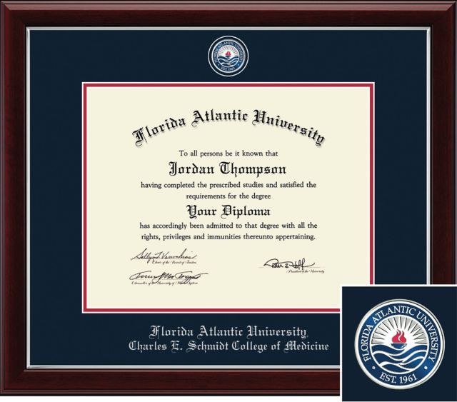 Church Hill Classics Masterpiece Diploma Frame.  Charles E. Schmidt College Of Medicine. PhD - ONLINE ONLY