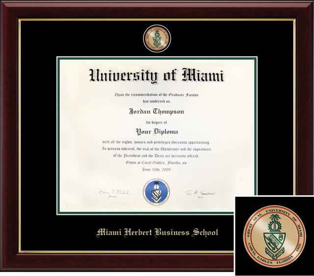 University of Miami, Masterpiece Diploma Frame. Masters, PhD. Business. Diploma Size 11x14 - ONLINE ONLY