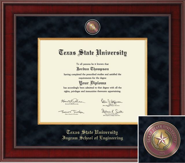 Church Hill Classics Masterpiece Diploma Frame. School Of Engineering. Bachelors, Masters, PhD - ONLINE ONLY