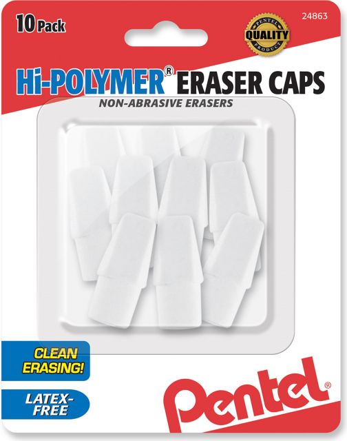 ERASER CAP 10PK WHT LATEX FREE