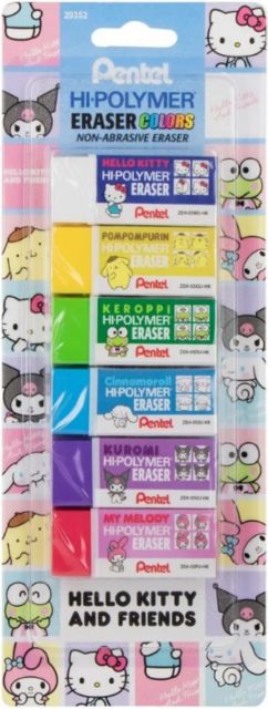 Hi-Polymer Block Eraser Colors, Hello Kitty & Friends, Limited Edition,  Small Assorted Colors (W/G/D/S/V/P), 6-Pk